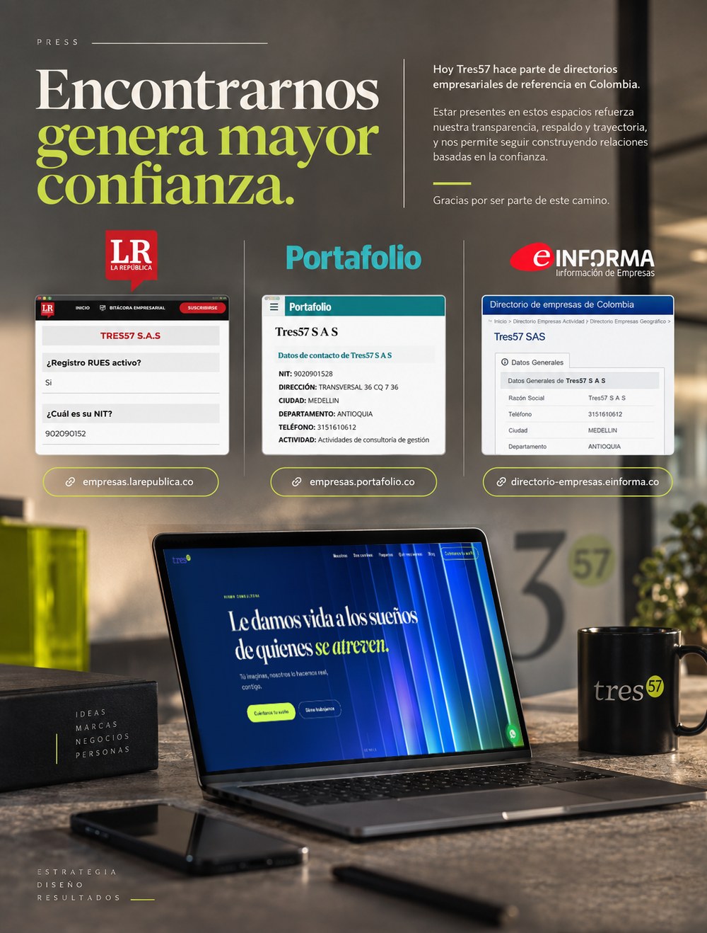 tres57 en La República, Portafolio y eInforma
